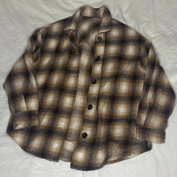 SOLD - Shein Brown Plaid Fleece Flannel - Picture 3 of 3